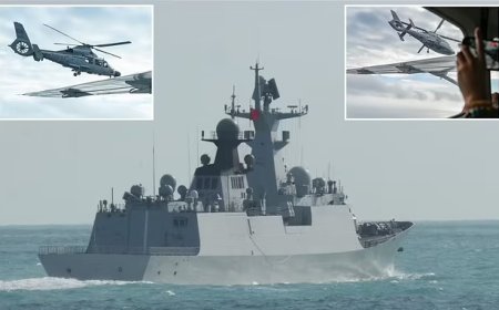 China flexes its military muscles as warships sail close to Australia in 'unprecedented' move of aggression while Beijing navy chopper buzzes within TEN FEET of Philippines coastguard plane