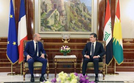 President Nechirvan Barzani meets with French Minister of Foreign Affairs Jean-Noel Barrot