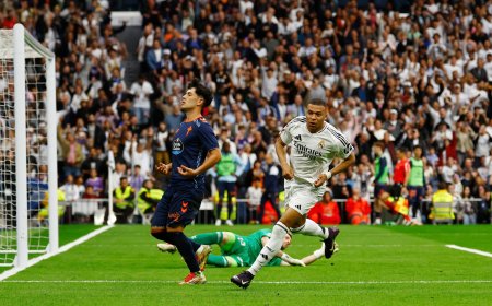 European football: Mbappé double helps Real Madrid keep Barcelona in sights