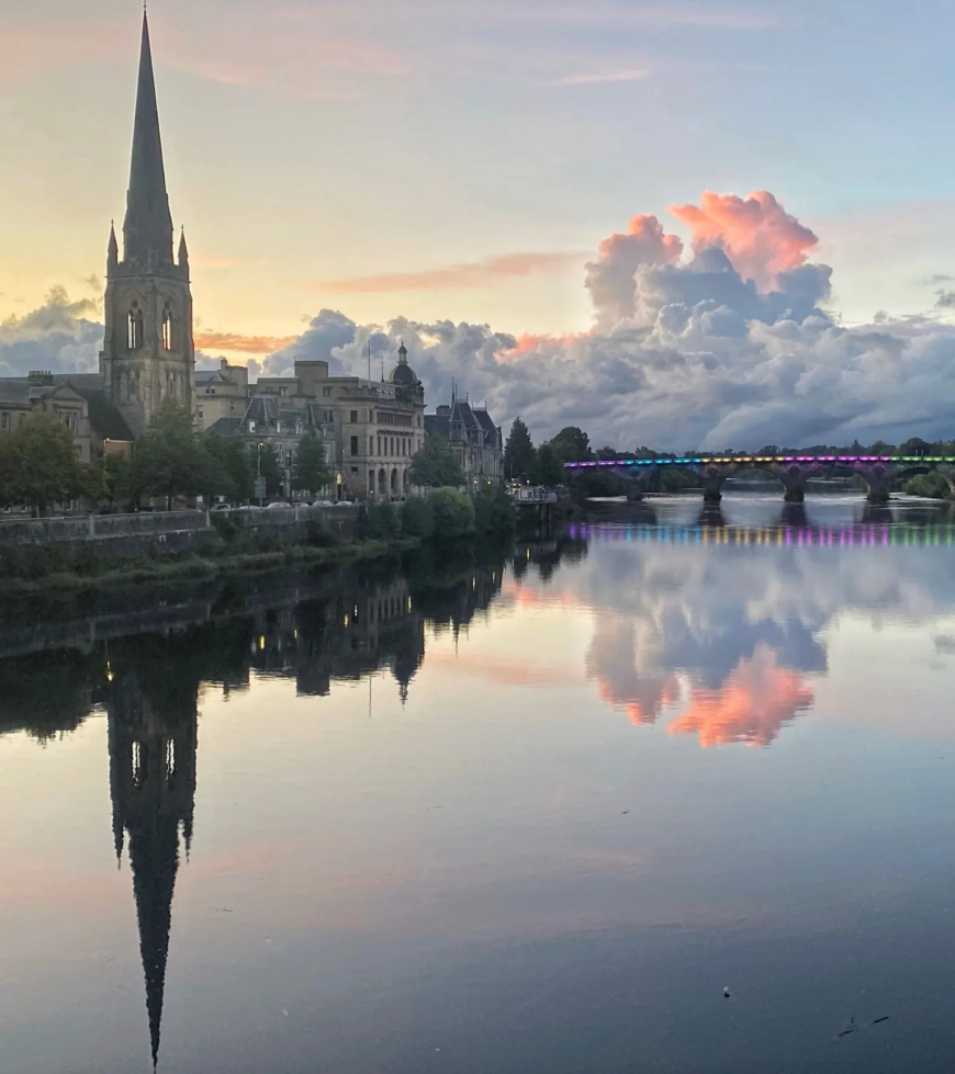 The Tay is as still as a mirror in this charming evening view of Perth, sent in by Mark Macleod.