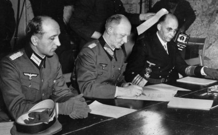 German surrender finalized in Reims, ending war in Europe